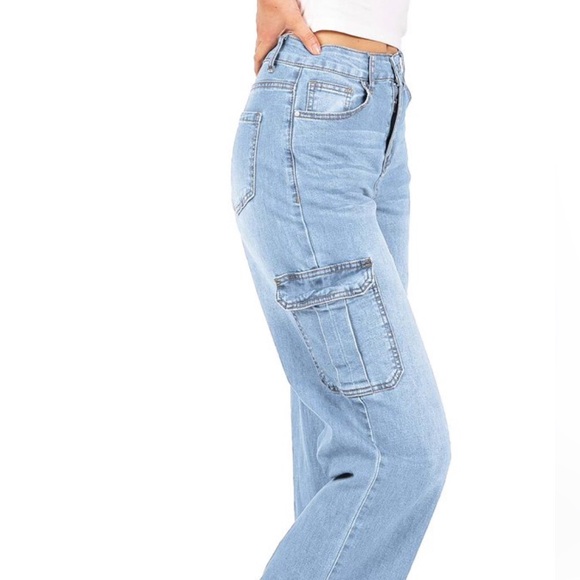 NWT Wax Jean Collection Women's Blue Cargo Jeans 13/31 - Picture 2 of 7